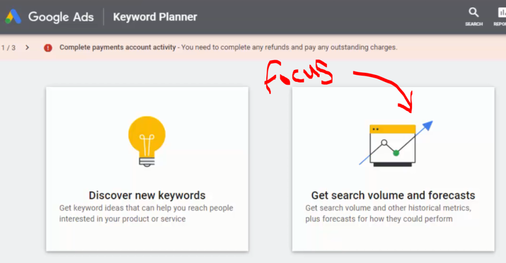 Google Keyword Planner area to focus on.